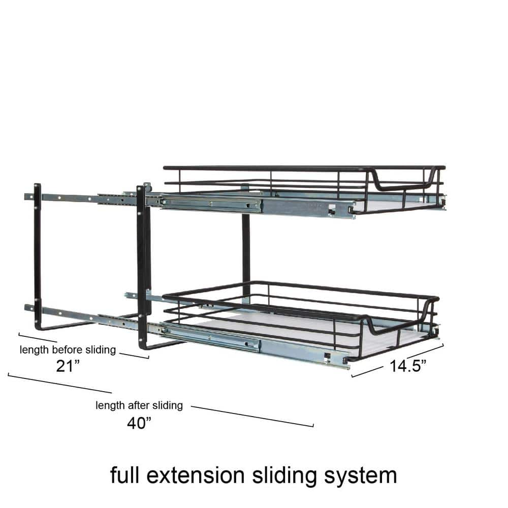 Black Dual-Slide 2-Tier Steel Storage Organizer with Plastic Liners
