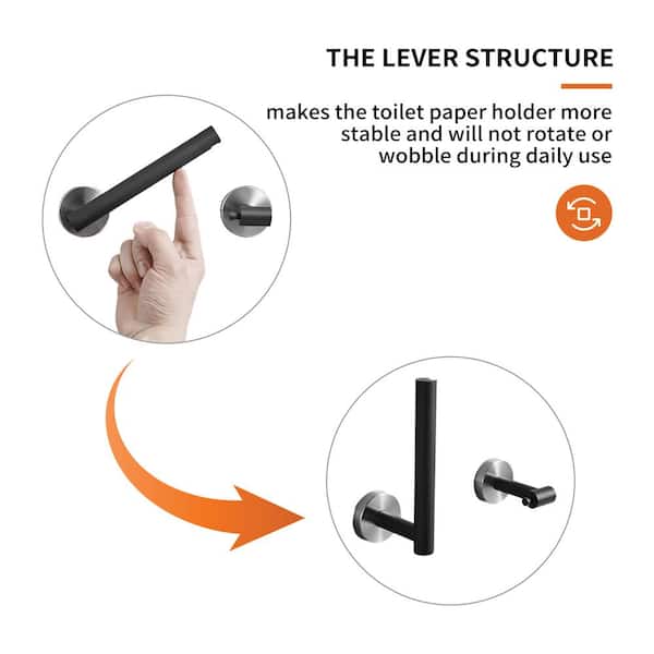 Double Post Pivoting Wall Mounted Bathroom Towel Bar Toilet Paper Holder in Black Nickel
