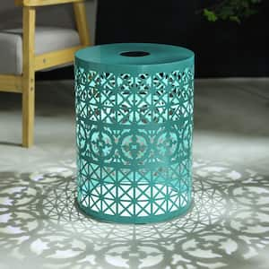 Herals Teal Iron Outdoor Patio Side Table with Solar Powered Light