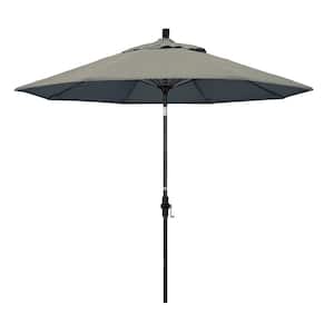 9 ft. Matted Black Aluminum Market Patio Umbrella with Collar Tilt Crank Lift in Spectrum Dove Sunbrella