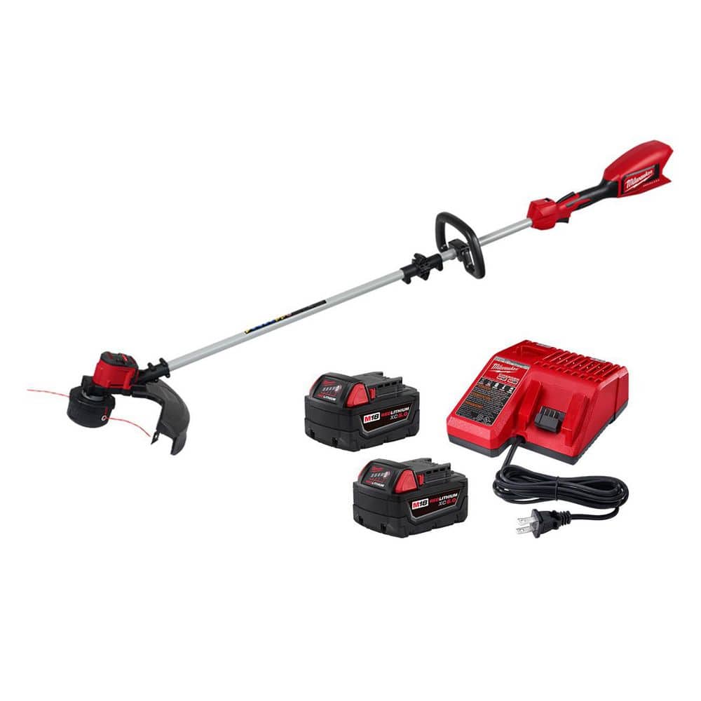 MILWAUKEE M18 Brushless 18V 16in. Cordless Battery Powered String Trimmer w/ M18 XC 5.0 Ah Starter Kit (2828-20E-48)