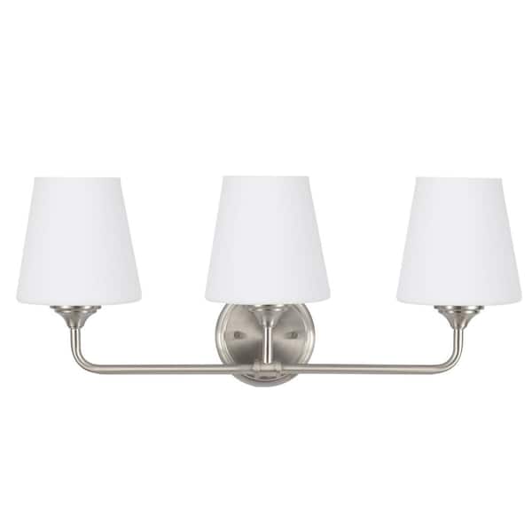 22.5 in. 3-Light Brushed Nickel Vanity Light with Opal Glass Shade