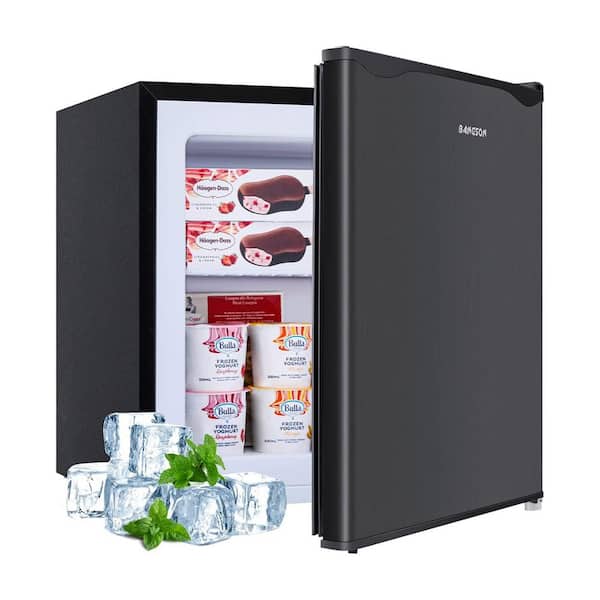 JEREMY CASS 1.1 cu.ft. Mini Upright Freezer in Black with Stainless Steel, Manual Defrost