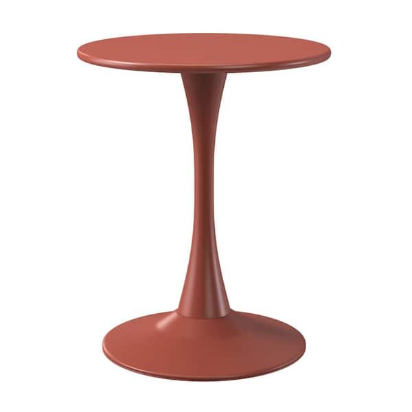 Frond and Form Outdoor Patio Modern 23.5 in. Round Steel Bistro Dining Table w/ Sturdy Tulip Base, Red