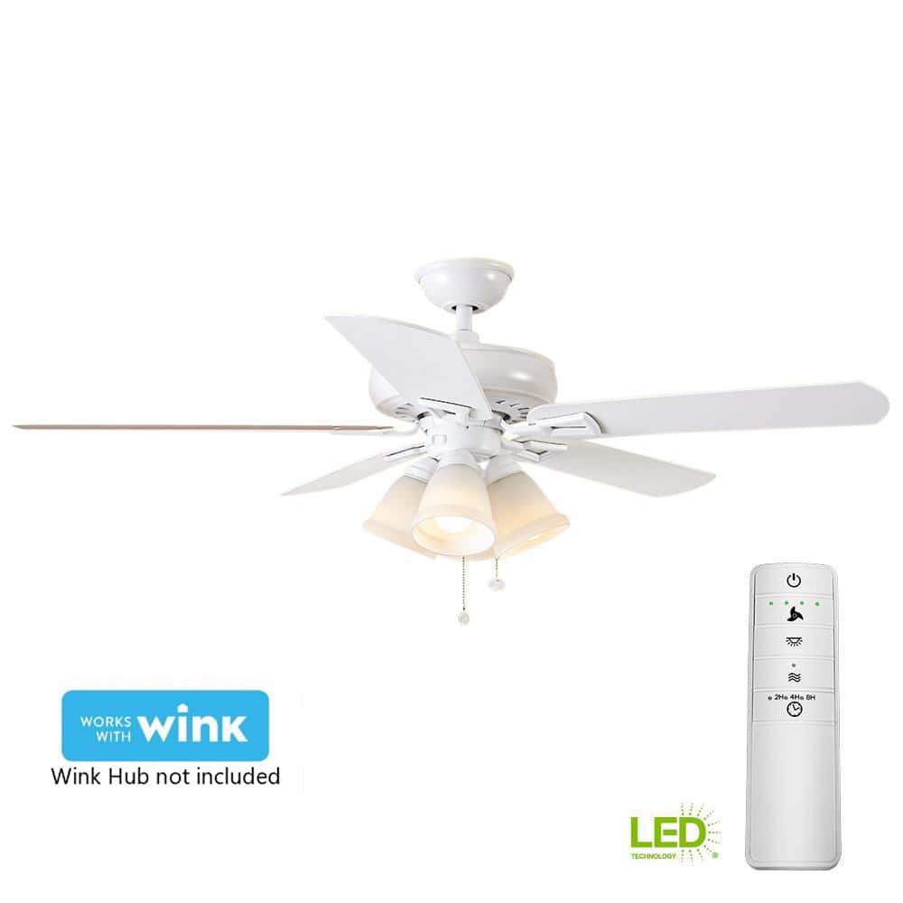 Hampton Bay Lyndhurst 52 in. LED Matte White Smart Ceiling Fan