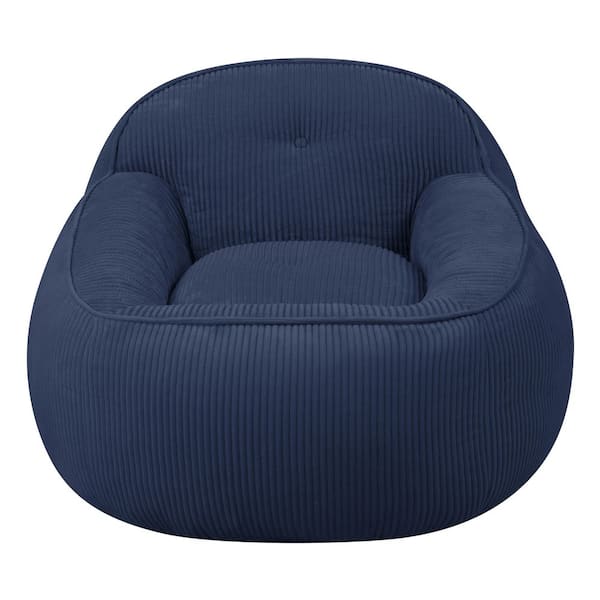 Modern Blue Corduroy 39.00 in. Bean Bag Chair with Backrest for Living Roomv