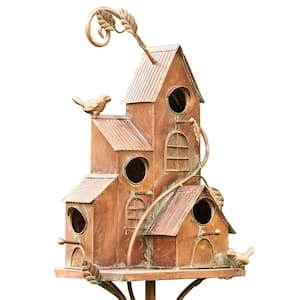 Iron 4 Home Bungalow Copper Color Birdhouse Stake New Hope