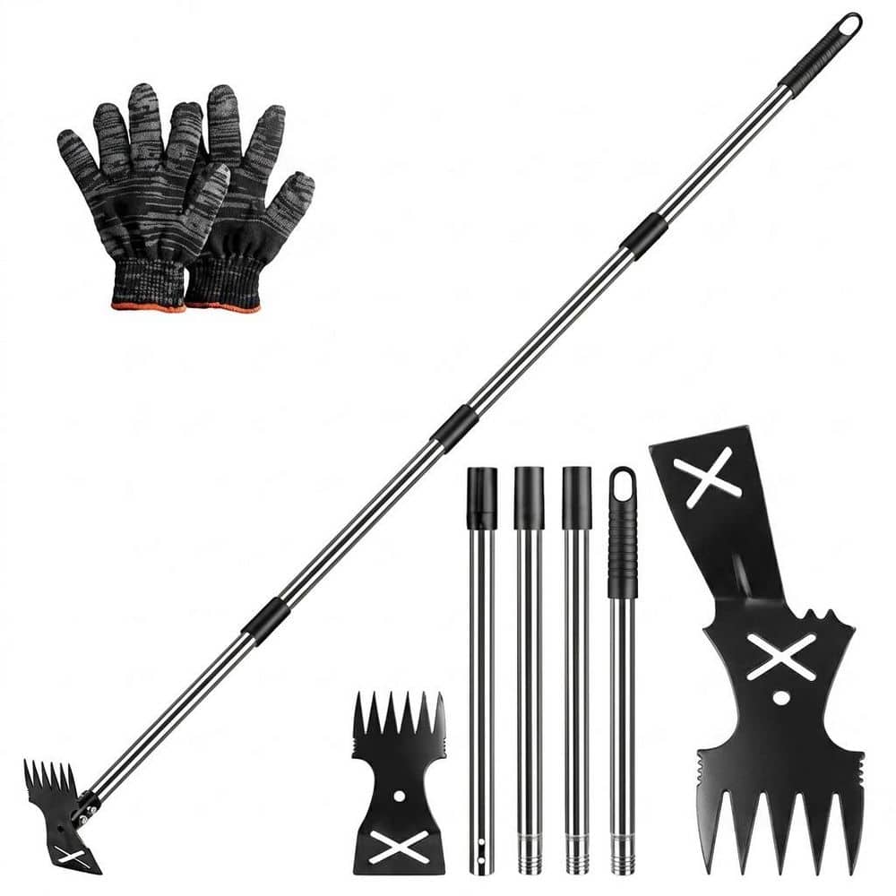 58 in. Edger Adjustable Length Weed Puller Tool with 2 in 1 Rake Hoe Head for Yard Lawn Patio Garden price history on PriceWatchPro