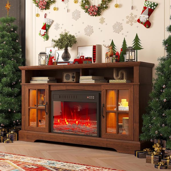 Sizzim 58 in. Freestanding Floor Wooden Surround Electric