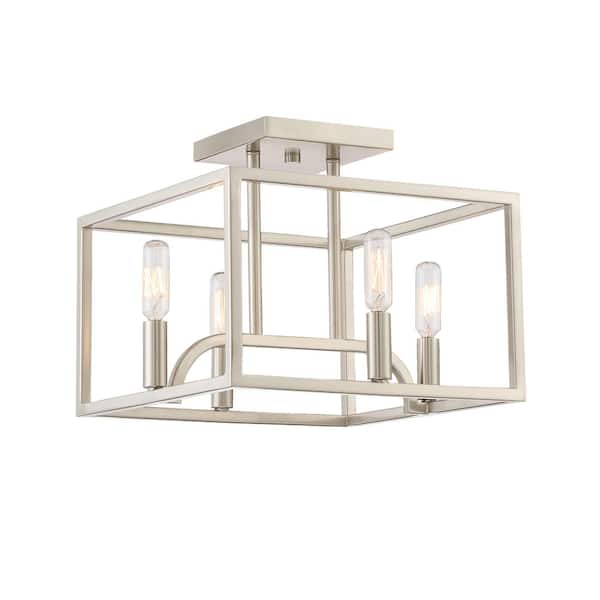 Designers Fountain Uptown 12 in. 4-Light Satin Platinum Semi Flush Mount Ceiling Light with Cage Shade