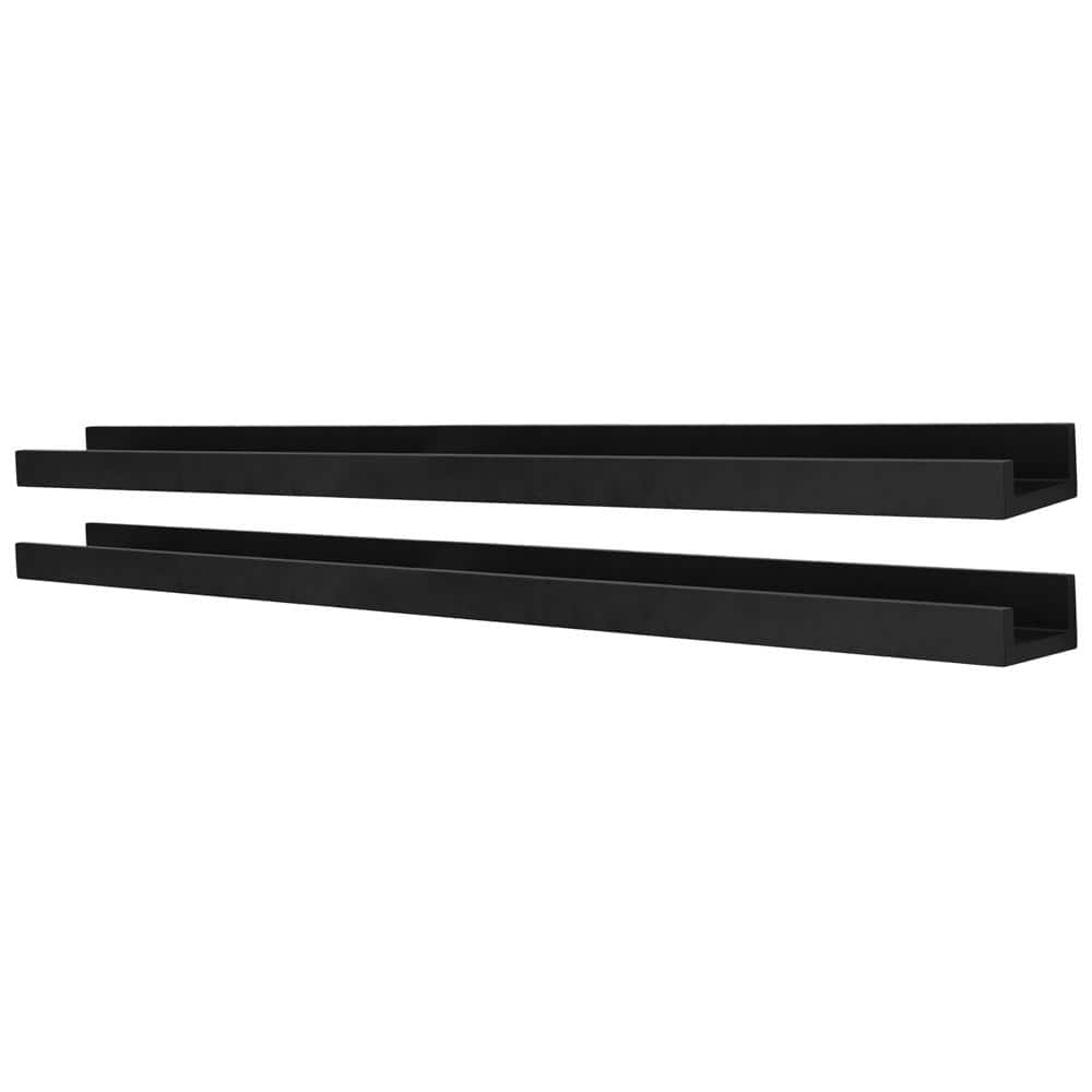 Black Engineered Wood Floating Wall Shelves Set of 2