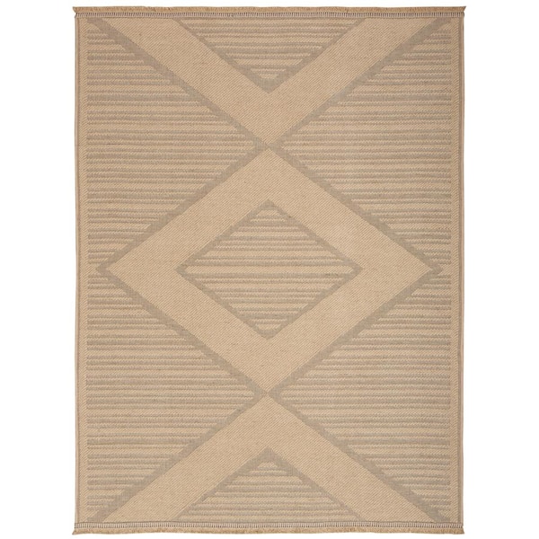 Nourison Washable Jute Natural Beige 5 ft. x 7 ft. Geometric Diamond Contemporary Area Rug