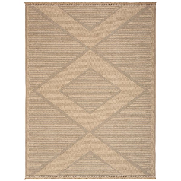 Nourison Washable Jute Natural Beige 5 ft. x 7 ft. Geometric Diamond Contemporary Area Rug