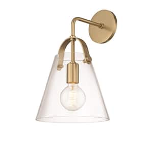 Karin 1-Light Aged Brass Wall Sconce with Clear Glass