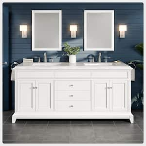 Elite Princeton 72 in. W X 24 in. D X 34 in. H Double Bath Vanity in White with White Carrara Marble Top