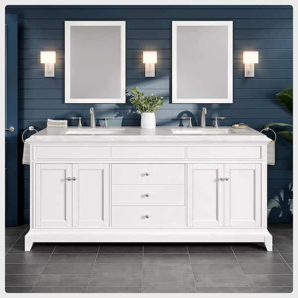 Eviva Elite Princeton 72 in. Double Sink White Bath Vanity with White Carrara Marble Top (Assembled)