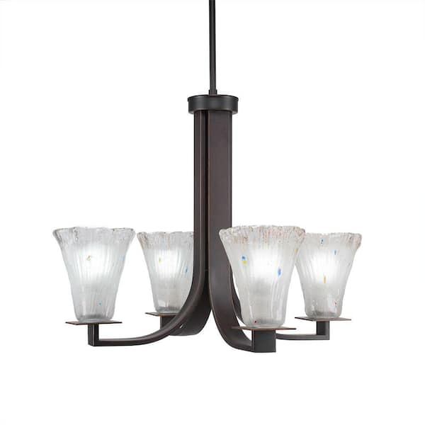 Unbranded Aspen 4-Light Dark Granite Chandelier, Square Chandelier with 5.5 in. Frosted Crystal Glass Shades, No bulbs included
