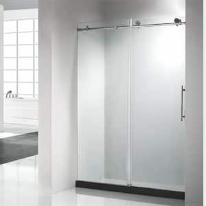60 in. W x 76 in. H Single Sliding Frameless Shower Door in Brushed Nickel with Clear Tempered Glass