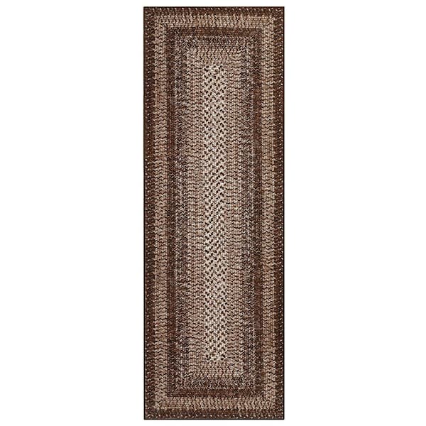 8 ft. x 10 ft. Brown Modern Bordered Washable Rug Non Slip Throw Rugs for Entryway Soft Bedroom Entry Accent Rugs