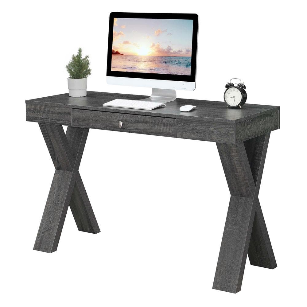 Weathered Gray 48" Contemporary Desk with Crisscross Legs and Drawer