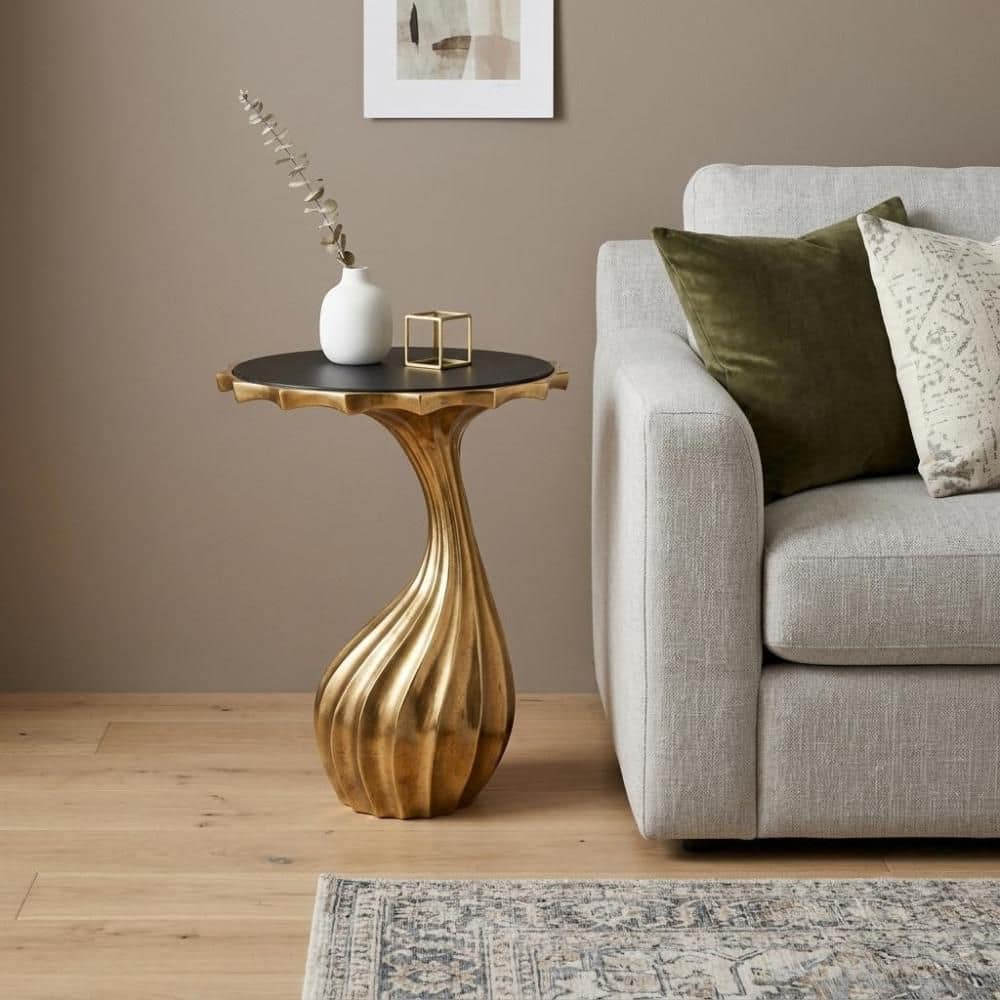 16.50 in. Gold Round Granite End Table