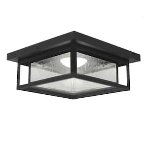 Mauvo Canyon Black Dusk to Dawn LED Outdoor Flush Mount Ceiling Light Fixture with Seeded Glass