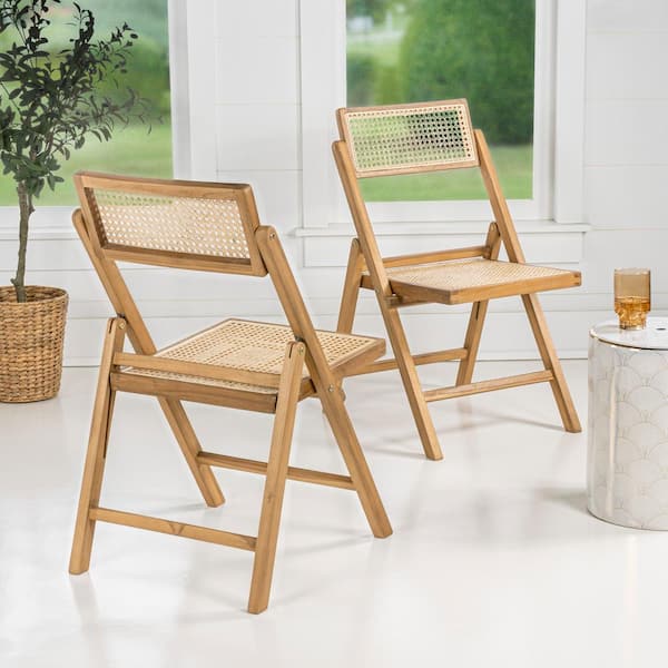 JONATHAN Y Theo Mid-Century Vintage Wood Rattan Folding Side Chair with Adjustable Back, Light Brown (Set of 2)