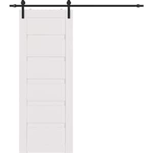 Louver 28 in. x 95.25 in. Snow White Wood Composite Sliding Barn Door with Hardware Kit