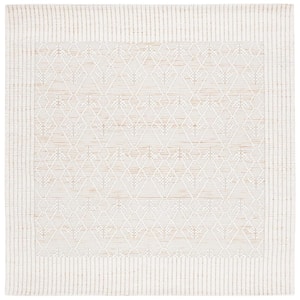 Marbella Ivory Brown 6 ft. x 6 ft. Border Geometric Square Area Rug
