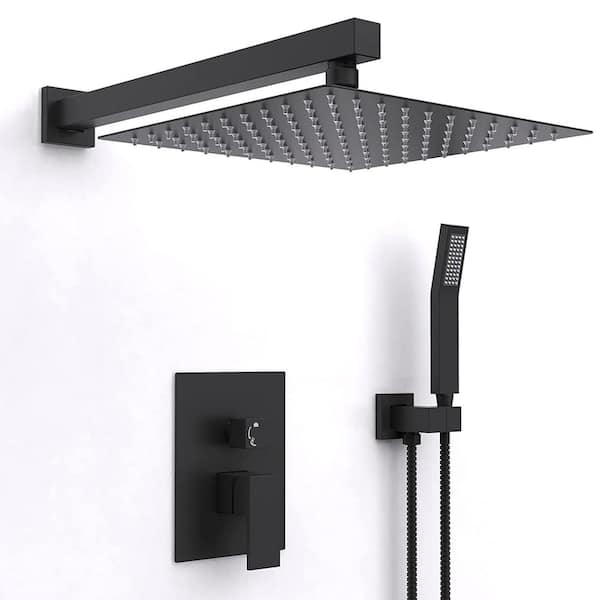 Unbranded Wall Mount Single Handle Rainfall 2-Spray Tub and Shower Faucet Set 2.5GPM with Drip Free and Hand Shower in Matte Black