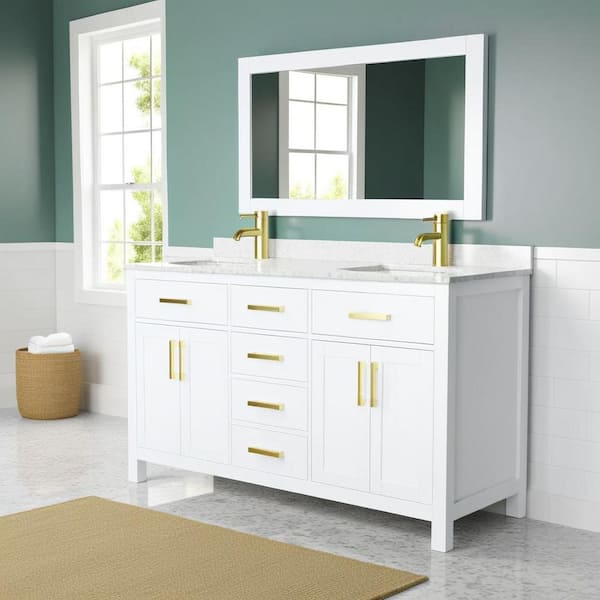 Beckett 60 in. W x 22 in. D Double Bath Vanity in White with Cultured Marble Vanity Top in White with White Basins