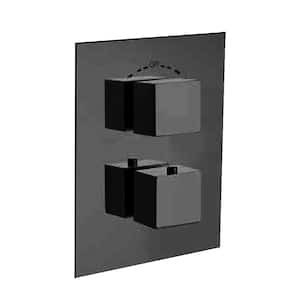 Quadro 2-Handle 2-Way Diverter Trim Kit in Black with Thermostatic Valve and Volume Control (Valve Not Included)