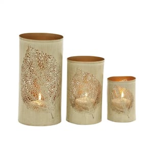 3-Pieces Gold Decorative Candle Holder, Lantern in Metal for Indoor