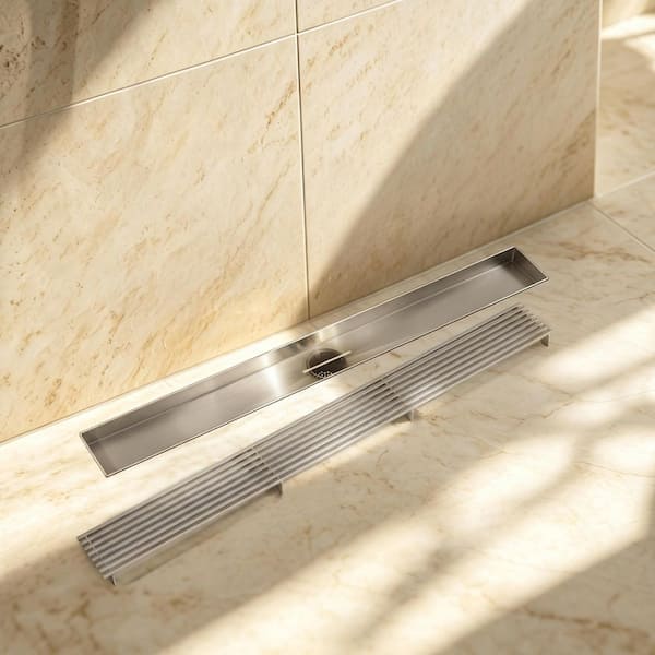24 in. Stainless Steel Linear Shower Drain with Flange Efficient Drainage in Brushed Nickel