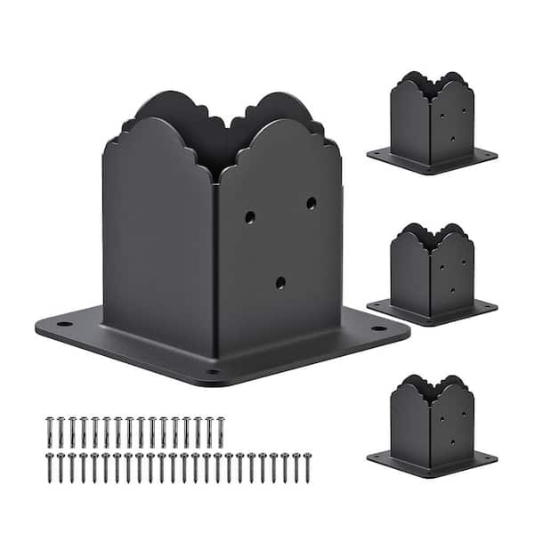 Afoxsos Steel Black Powder Coated Decorative 4 x 4 Post Base Bracket with Drainage Holes (Set of 4-Pack)