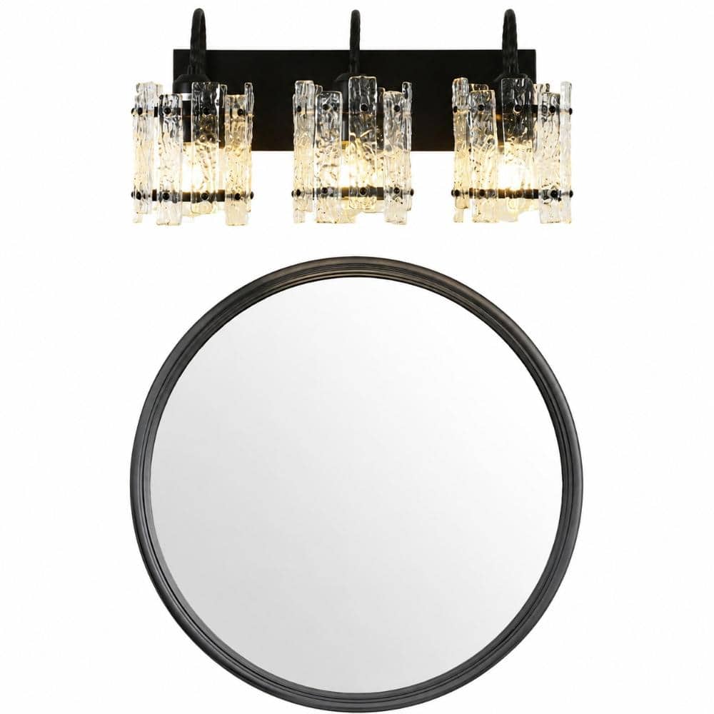 PBTEK 3 Light 18.11 in. Black Crystal Integrated LED Vanity Light Bar ...