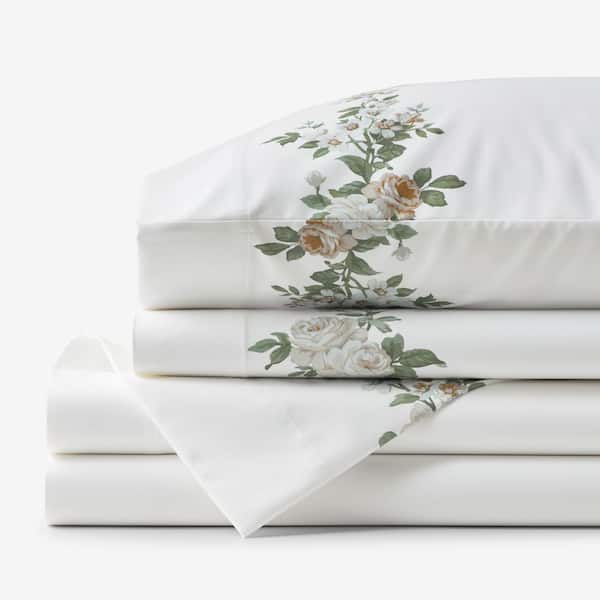 Legends Hotel Blooming Melody Border Wrinkle-Free Sateen White Multi King Sheet Set