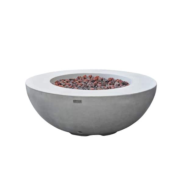 Elementi Lunar Bowl 42 in. x 16 in. Round Concrete Natural Gas Fire Bowl Table in Light Gray