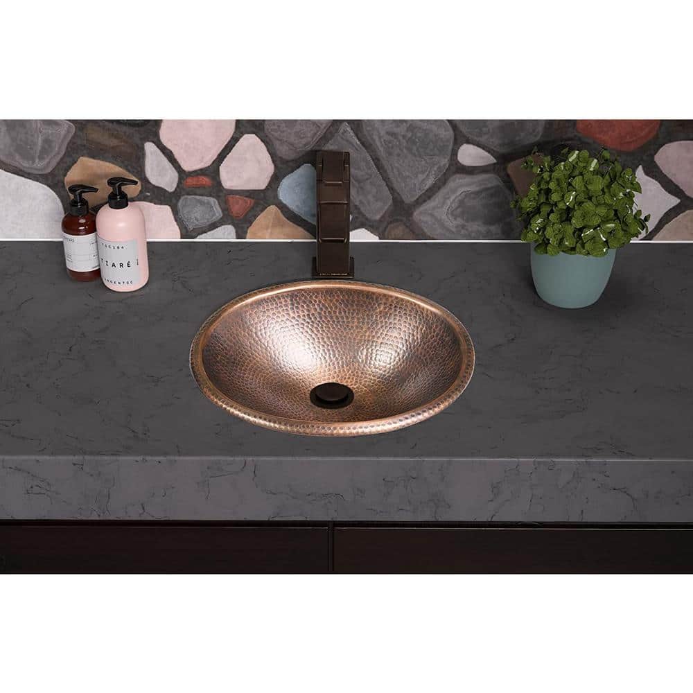 Hand Hammered Pure Copper Oval Drop-In Bathroom Sink 17 inches