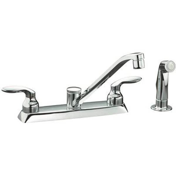 Coralais 2-Handle 4 in. Centerset Kitchen Sink Faucet with Side Sprayer in Polished Chrome