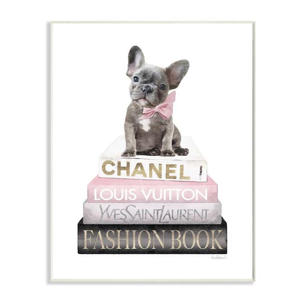 Stupell Industries "Dashing French Bulldog and Iconic Bookstack" by Amanda Greenwood Unframed Animal Wood Wall Art Print 10 in. x 15 in.
