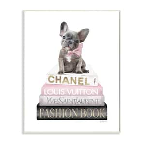 "Dashing French Bulldog and Iconic Bookstack" by Amanda Greenwood Unframed Animal Wood Wall Art Print 10 in. x 15 in.