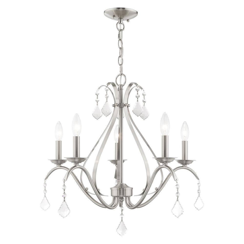 Brushed Nickel 5-Light Chandelier with Clear Crystals