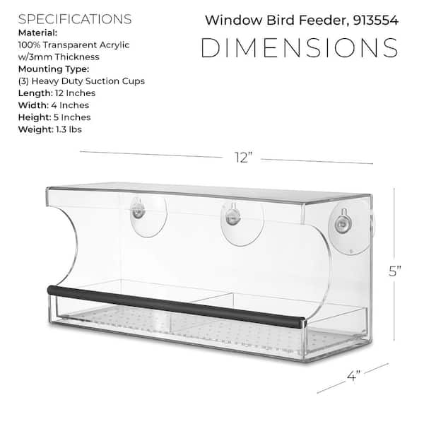 12 in. Outdoor Clear Window Bird Feeder - Window Bird Feeder with Strong  Suction Cup, Transparent Bird House B00YSU3WG2 - The Home Depot