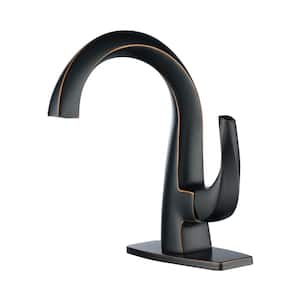 Solid Brass 4-in Single Handle High Arc Bathroom Faucet with Deckplate Included and Spot Resistant in Oil Rubbed Bronze