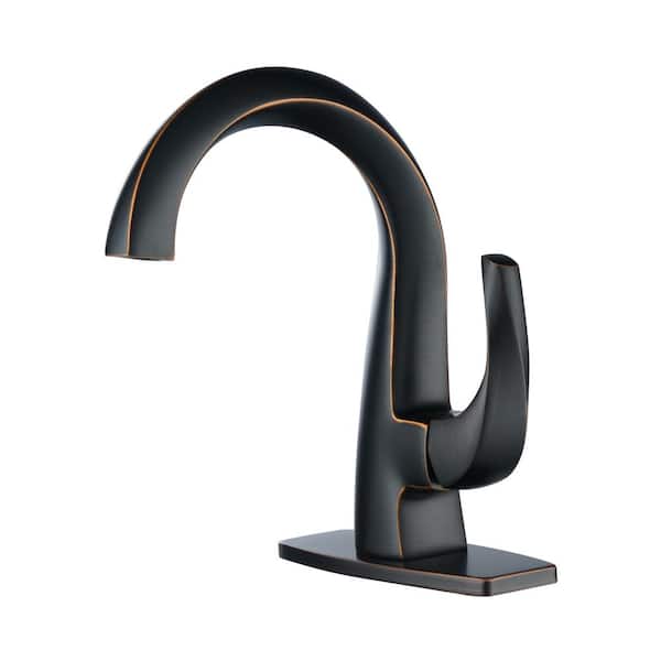 IVIGA Solid Brass 4-in Single Handle High Arc Bathroom Faucet with Deckplate Included and Spot Resistant in Oil Rubbed Bronze