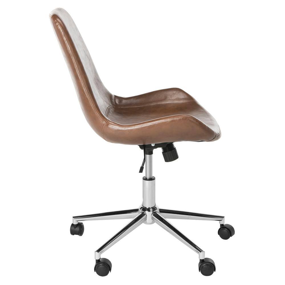 Fletcher Transitional Swivel Task Chair in Brown Leather with Chrome Base