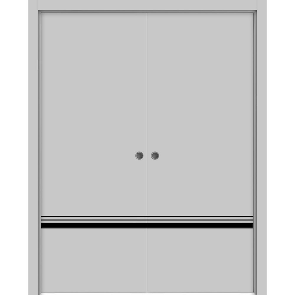 Sartodoors 48 in. x 80 in. 2 Panel Matte Grey Finished Solid Wood with Honeycomb Sliding Door with Hardware