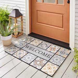 Welcome Patina Tiles Grey 23 in. x 35 in. Doorscapes Estate Mat