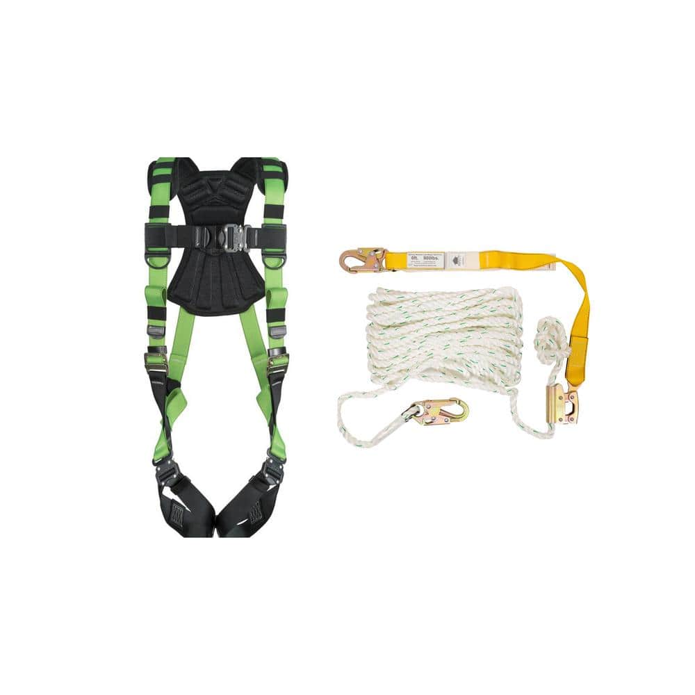 Werner Fall Protection Easy Wear Adjustable Safety Harness with 50 ft. Rope  Lifeline and Lanyard Bundle VB000002 - The Home Depot